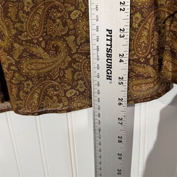 Soft Surroundings Blouse L NWT Brown Gold Paisley Ruffle Collar Long Sleeve Boho - Picture 6 of 8